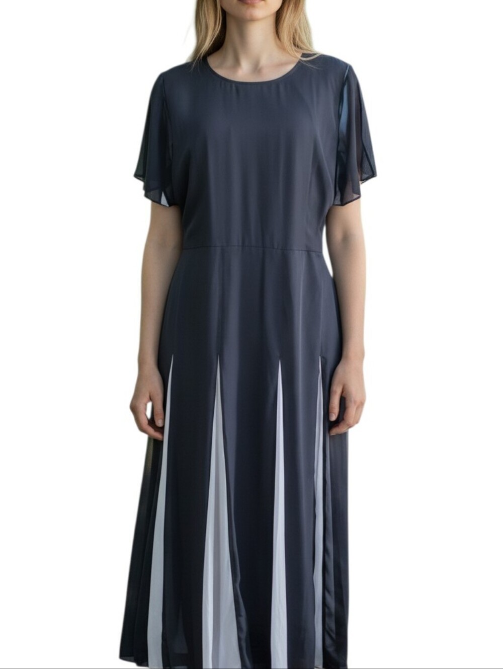 Ashro Black and White Panel Chifon Maxi Dress. Size 16W.